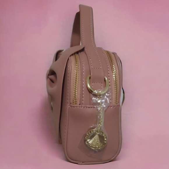 Elegant Mauve Pink Designer Leather Bow Front Shoulderbag and Luxury Wallet Set - Picture 2 of 3